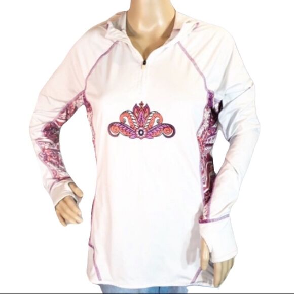 Athleta Paisley Print Hooded Running Shirt M - Picture 1 of 10